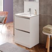 NEW (M107) 600mm Carino White Gloss Floor Standing Vanity Unit. RRP £420.00. Comes complete w...