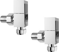 NEW Designer Square Chrome Angled Radiator Valves 15mm Central Heating Taps. RA35A. Chrome Plat...