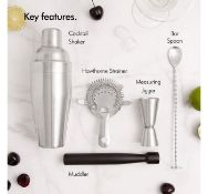 (MY27) Manhattan Cocktail Set Includes shaker, wooden muddler, twisted bar spoon, Hawthorne st...