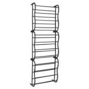 (RU386) Black 36 Pair Over Door Hanging Shelf Shoe Rack Storage Organiser The 36 Pair Over D...