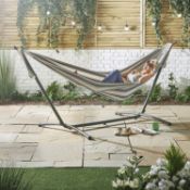 (PP573) 2 Person Hammock With Frame – 100% Cotton Fabric In Nautical Blue & White Stripe Stan...