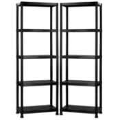(EE503) 2x 5 Tier Black Plastic Heavy Duty Shelving Racking Storage Unit Measures: 172 x 30 x 6...