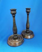 Pair Vintage wooden Oak candlestick Genuine Yangarran Ware.