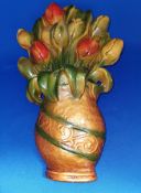 Vintage Chalkware Basket tulips Wall Hanging Plaque