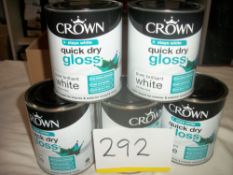 5 x Crown Quick Dry Gloss Pure Brilliant White 750ml RRP £15 per tin