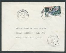 Antarctica 1956 (Mar 7) Cover from Kerguelen Island to Madagascar being 1955 Madagascar 15f overprin