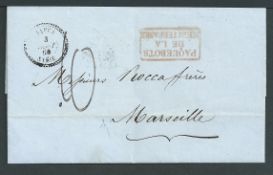 Palestine - French P.O. 1860 Entire letter from Jaffa to Marseille, rated 10 decimes, with pearled 