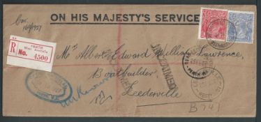 Australia 1927 Registered O.H.M.S. cover from the Office of Titles at Perth, handstamped 