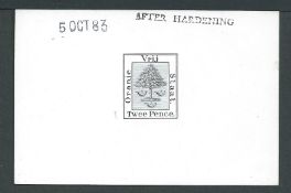 Orange Free state 1883 - 84 Issue 2d Die Proof on glazed card handstamped 