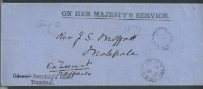 Transvaal - Bechuanaland 1879 (Aug) Stampless O.H.M.S. cover from the Native Affairs Office in Preto