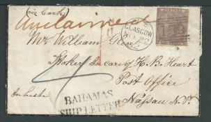 Bahamas 1862 Cover from Glasgow to Nassau franked G.B. 6d (faults) with red 