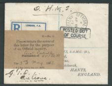 Antigua 1913 Stampless O.H.M.S. cover from the G.P.O. to England with black 