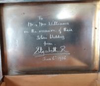 ROYALTY Queen Elizabeth Silver Wedding Silver Cigarette / Jewellery Box 1956. Fine ribbed sterling