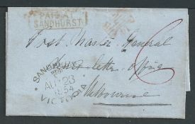 Victoria 1854 Entire from Sandhurst to a Dead Letter Office, Melbourne, prepaid 