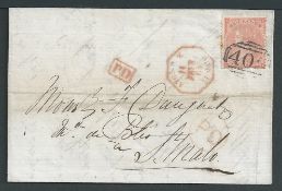 G.B. - Channel Islands 1865 Entire letter from Jersey to St. Malo franked 4d, with red octagonal 