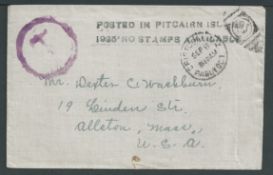Pitcairn Island 1925 Stampless cover to the U.S.A., handstamped 