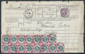 G.B. - Ireland 1909 Telegram form (some faults) with message sent by radio to the S. S. 