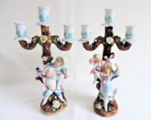 Pair Antique German Porcelain Figural Candlesticks