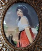 Antique Miniature Portrait of Regency Lady