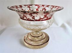 Bohemian Egermann Ruby Bowl Cut-To-Clear Glass Centrepiece,