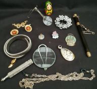 Vintage Costume Jewellery Includes Chains Cufflinks & Looking Glass