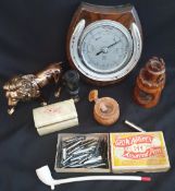 Vintage Parcel of Items Includes Horse Shoe Barometer