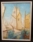 Vintage Art Framed Oil On Board Yachts Possible Regatta Signed Lower Left CWL