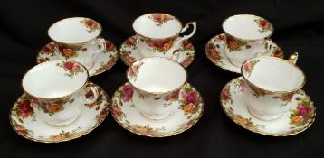 Vintage Royal Albert Old Country Rose 6 Tea Cups & Saucers