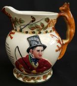 Antique Crown Devon Fielding Fox Handle Musical Water Jug John Peel