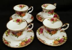Vintage Royal Albert Old Country Rose 4 Coffee Cans & Saucers
