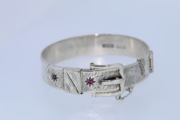 Silver Hallmarked Heavy Engraved Rubellite Tourmaline Set Bangle