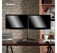 (HZ139) Dual Arm Desk Mount with Stand Holds two 13-32” television or monitor screens up to 8...