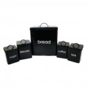 (KK66) 5 Piece Black Kitchen Canister Set Bread Biscuits Tea Sugar Coffee Add some style to ...