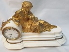 Large Antique French Ormolu and White Marble Mantle