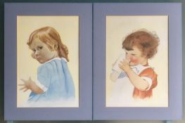 Pair of Child Portraits in Watercolour