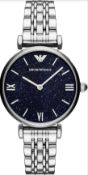 EMPORIO ARMANI AR11091 SILVER DARK BLUE DIAL CRYSTALS WOMEN'S WATCH