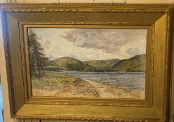 George Stratton Ferrier signed watercolour depicting a Scottish Highland Loch View