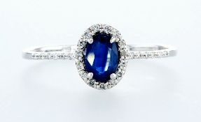 14 kt. White gold - Ring - 0.62 ct Sapphire - Diamonds