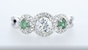 14 kt. White gold - Ring - 0.97 ct Emerald - Diamonds