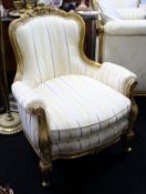 Three Piece Silk Upholstered Carved Giltwood Suite
