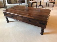 Heavy Hardwood Coffee Table with Metal Mounts