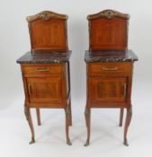 Pair of Victorian Marble Topped Inlaid Mahogany Cabinets