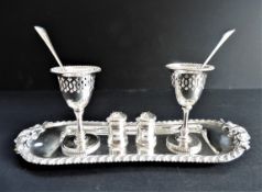 Antique Silver Plate Egg Cruet Set for 2