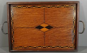 Antique Edwardian Parquet Tray Brass Handles