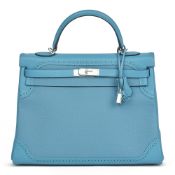 Hermès Turquoise Togo & Swift Leather Ghillies Kelly 35Cm Retourne
