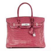 Hermès Fuschia Shiny Porosus Crocodile Leather 'Diamond' Birkin 30Cm