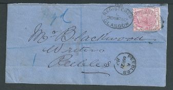G.B. - Registered / Scotland 1882 Cover franked 3d cancelled by washed oval 