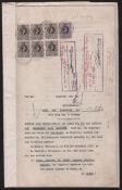 Swaziland 1949 Title Dead for land, with a Revenue franking of 6 x 10/-, 1 x 2/6, King George VI Pos