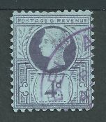 G.B. - Surface Printed / Forgeries 1887 4d Purple on blue paper, perf 11 forgery on unwatermarked pa