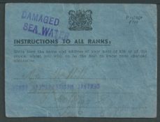G.B. - World War II / Wreck Mail 1943 Small blue card with 